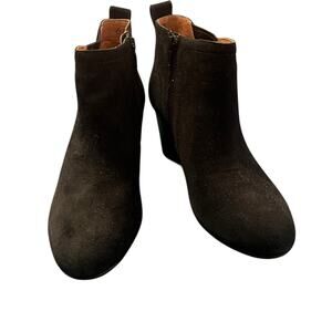 Vionic Suede Paloma Black Ankle Wedge Booties